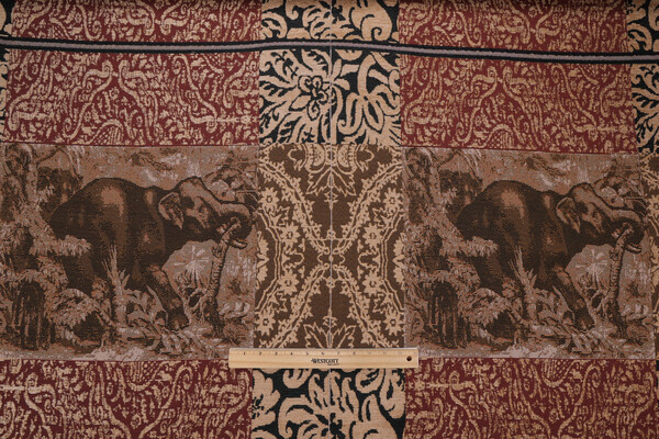 Elephant Woven Chenille Pillow Square Fabric in Black/Multi