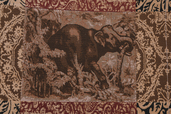 Elephant Woven Chenille Pillow Square Fabric in Black/Multi