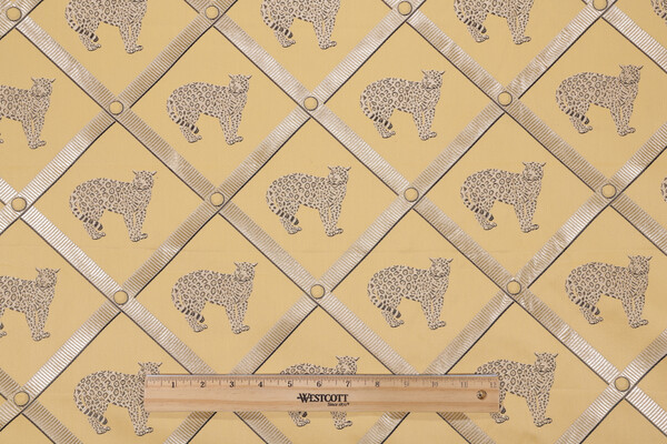 Jaguar Trellis Damask Upholstery Fabric in Gold/Black