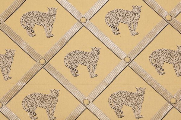 Jaguar Trellis Damask Upholstery Fabric in Gold/Black