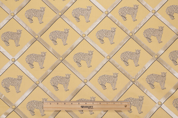 Jaguar Trellis Damask Upholstery Fabric in Gold/Black