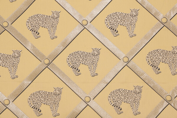 Jaguar Trellis Damask Upholstery Fabric in Gold/Black
