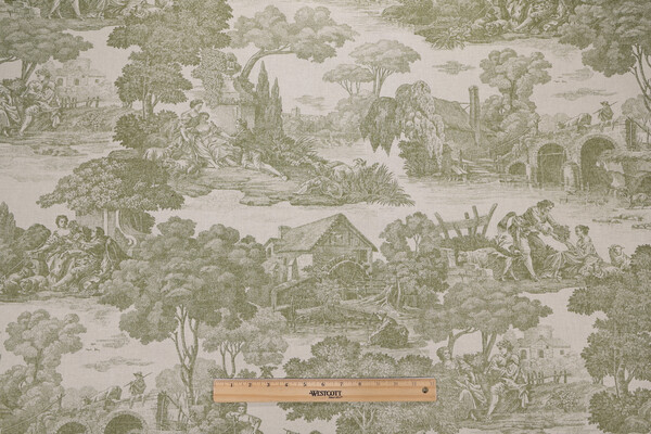 Waverly La Belle Campagne Printed Cotton Drapery Fabric in Sage