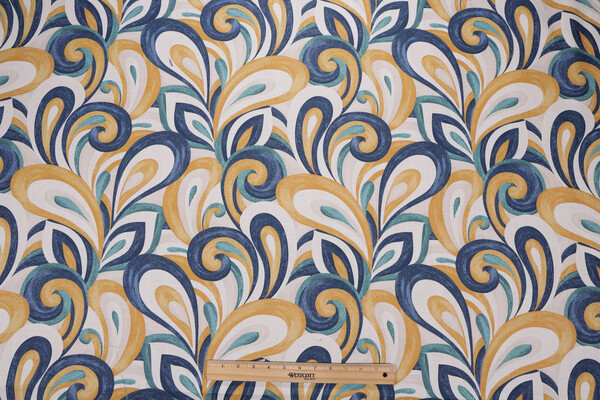 Hamilton Fantasia Printed Cotton Drapery Fabric in Azure 