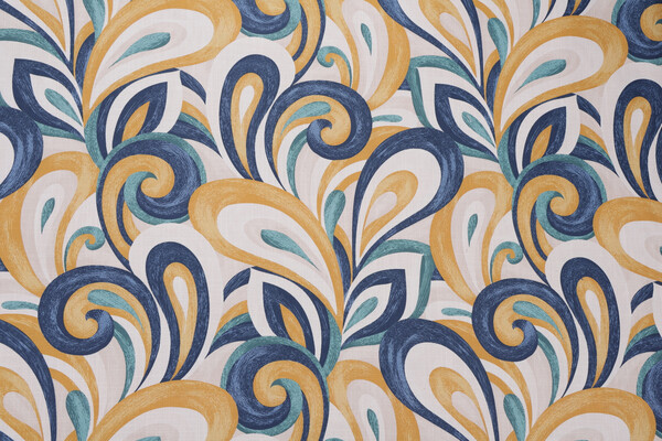 Hamilton Fantasia Printed Cotton Drapery Fabric in Azure 