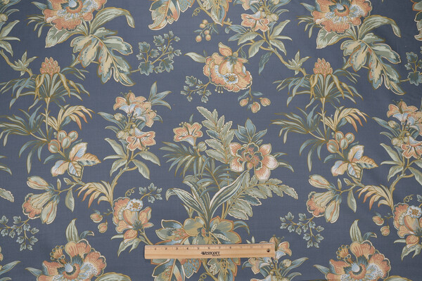 Hamilton Bellemeade Printed Cotton Drapery Fabric in Slate 