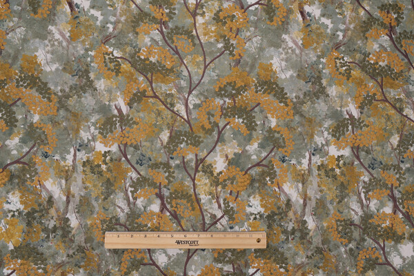 Hamilton Marion Printed & Embroidered Cotton Drapery Fabric in Evergreen 