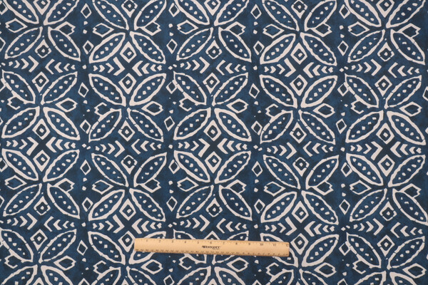 Ellen Degeneres Merida Printed Polyester Outdoor Fabric in Indigo