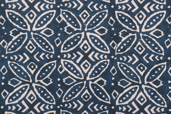 Ellen Degeneres Merida Printed Polyester Outdoor Fabric in Indigo