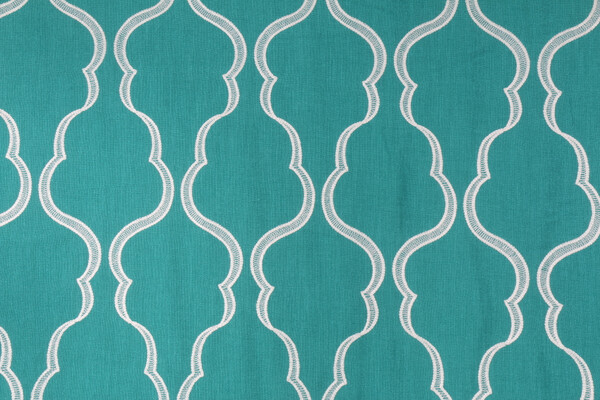 Mill Creek Cassie Embroidered Poly Drapery Fabric in Aqua