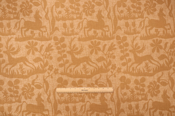 Thibaut Chestnut F96330 Printed Linen Blend Drapery Fabric in Gold