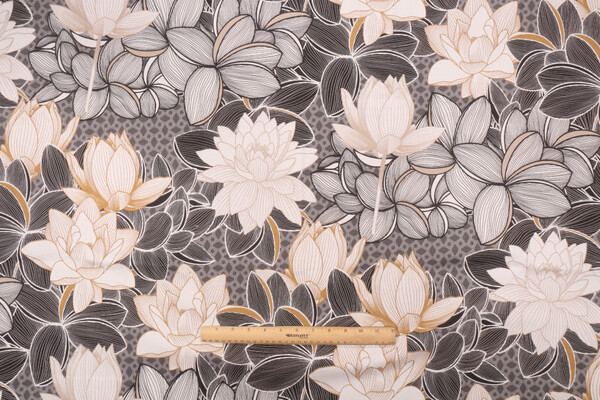 Stof France Lotus Printed Cotton Drapery Fabric in Noir