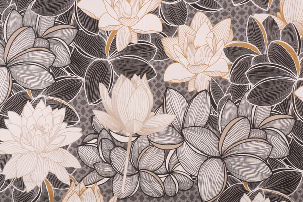 Stof France Lotus Printed Cotton Drapery Fabric in Noir