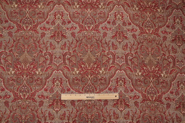 Edna Woven Chenille Damask Upholstery Fabric in Red/Gold