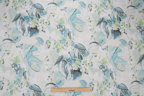 Mill Creek Sisley Garden-Superial Printed Cotton Drapery Fabric in Menthe