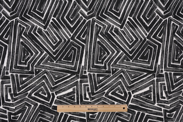 Lacefield Maze-Chatham White Printed Cotton Blend Drapery Fabric in Mars Black
