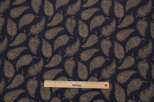 Feather Paisley Tapestry Upholstery Fabric in Navy/Gold