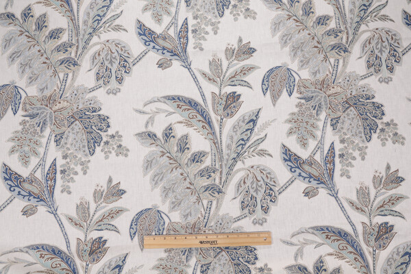 Echo Ishana Printed Linen Drapery Fabric in Indigo for Kravet CLOSEOUT