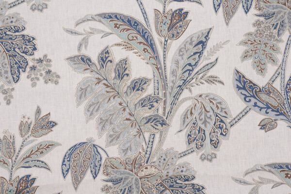 Echo Ishana Printed Linen Drapery Fabric in Indigo for Kravet CLOSEOUT