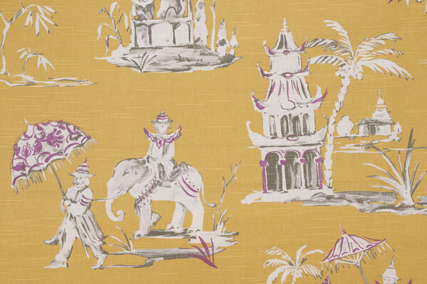 Pagoda Road Printed Cotton Drapery Fabric in Butterscotch