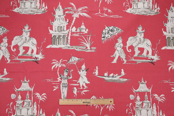 Pagoda Road Printed Cotton Drapery Fabric in Azalea