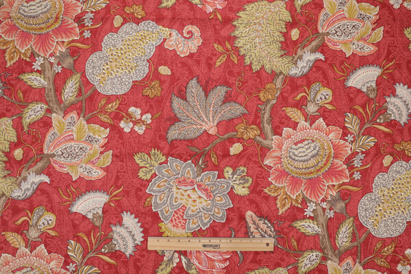 P Kaufmann Finley Printed Linen Blend Drapery Fabric in Rouge