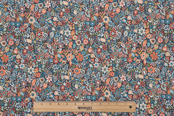 Milly Printed Cotton Drapery Fabric in Blue