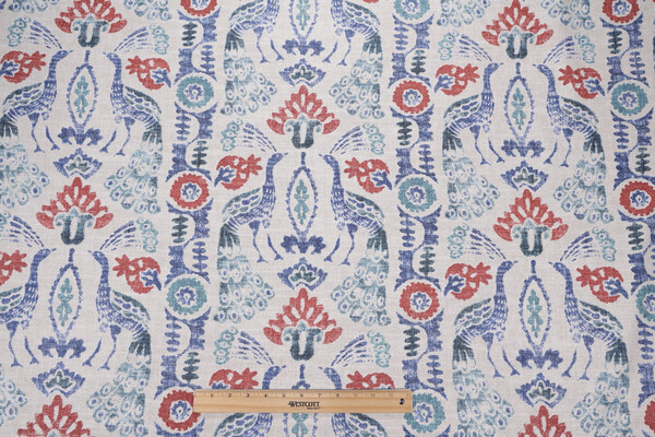 PK Lifestyles Peacock Parade Printed Cotton Blend Drapery Fabric in Luna 