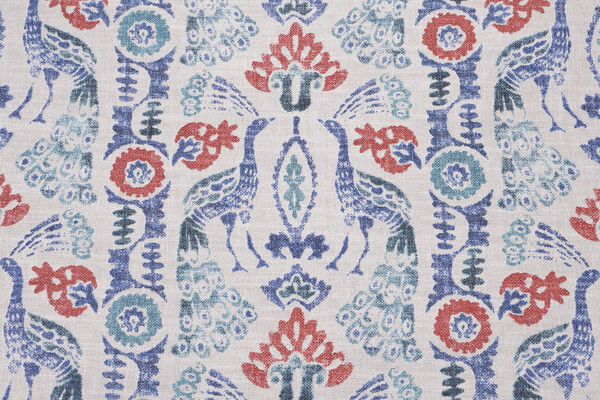 PK Lifestyles Peacock Parade Printed Cotton Blend Drapery Fabric in Luna 