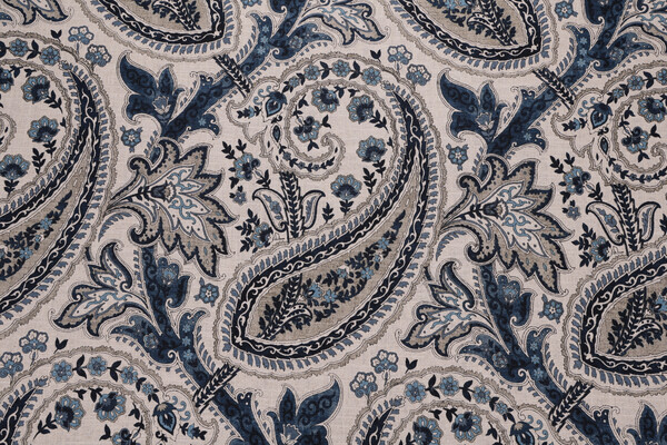 Williamsburg Plumtree Paisley Printed Linen Blend Drapery Fabric in Ink 