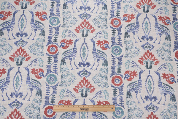 Sample of PK Lifestyles Peacock Parade Printed Cotton Blend Drapery Fabric in Luna 