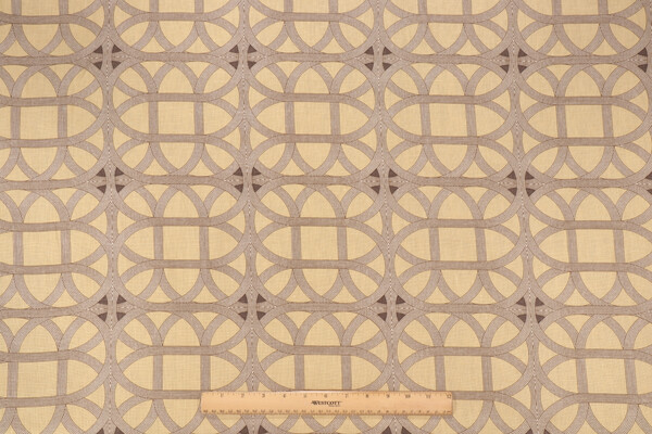 Williamsburg Lamerie Lattice Printed Linen Drapery Fabric in Sepia