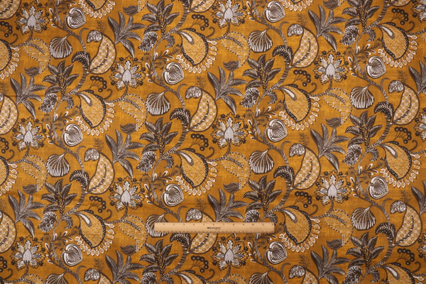 Stof France Bhopal Printed Cotton Drapery Fabric in Moutarde