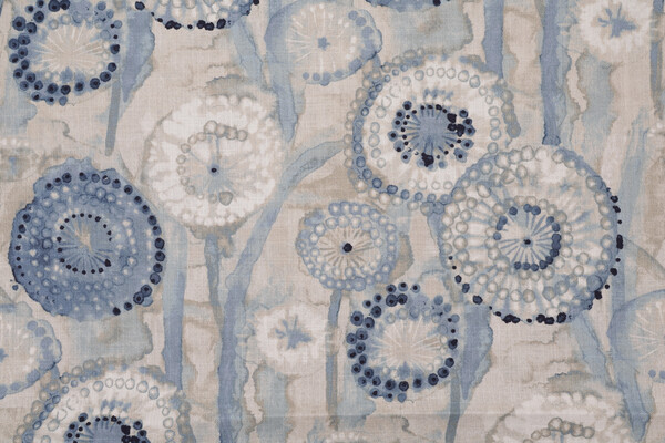 Ellen Degeneres Majorca Printed Cotton Drapery Fabric in Denim