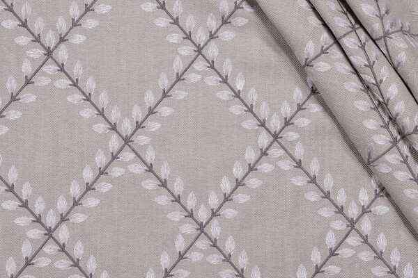 PK Lifestyles Clover Lane Embroidered Decorator Fabric in Smoke