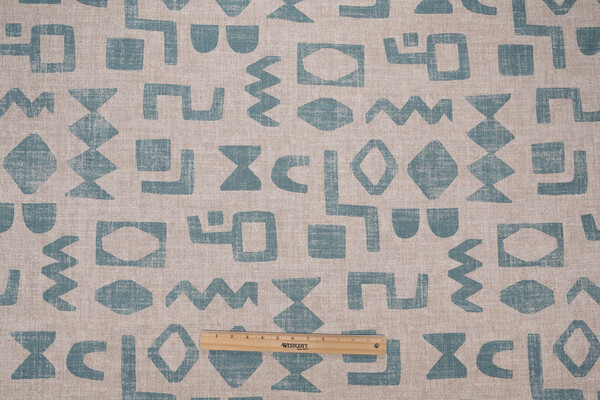 PK Lifestyles Secret Code Printed Cotton Blend Drapery Fabric in Aegean