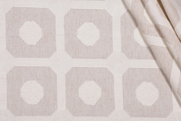 PK Lifestyles Needle And Thread Embroidered Drapery Fabric in Linen