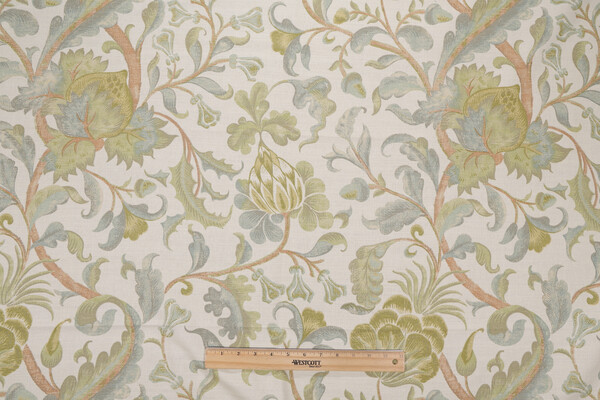 Acquitaine Lyceana Printed Linen Drapery Fabric in Duckegg