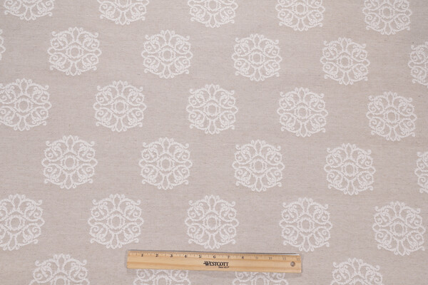 Flower Tops Woven Upholstery Fabric in Twine