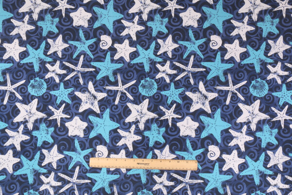 Terrasol - Starfish Printed Polyester Outdoor Fabric in Indigo