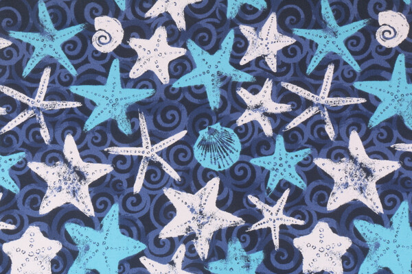 Terrasol - Starfish Printed Polyester Outdoor Fabric in Indigo
