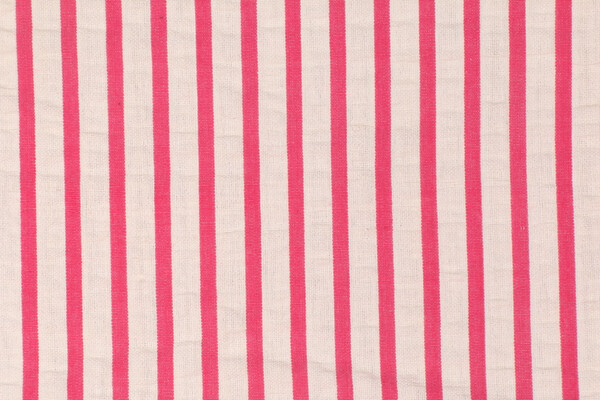 Onyx Age Geneva Stripe Seersucker Drapery Fabric in White/Raspberry