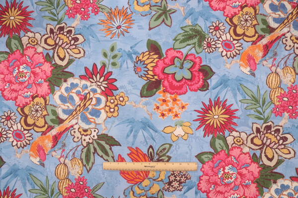 P Kaufmann Dailiang Printed Cotton Drapery Fabric in Bluebell