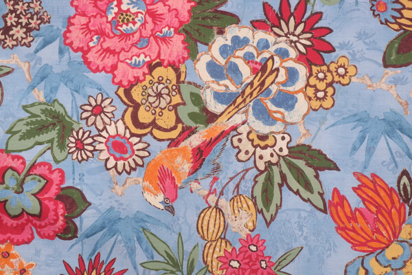 P Kaufmann Dailiang Printed Cotton Drapery Fabric in Bluebell