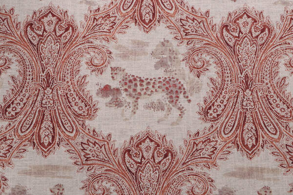 P Kaufmann Madagascar Printed Linen Blend Drapery Fabric in Cinnabar