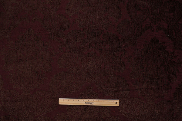 Silvia Chenille Damask Upholstery Fabric in Bordeaux