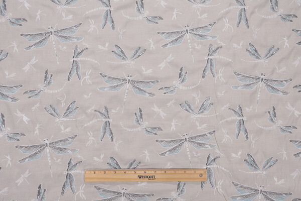 Dragonfly Embroidered Decorator Fabric in Aqua