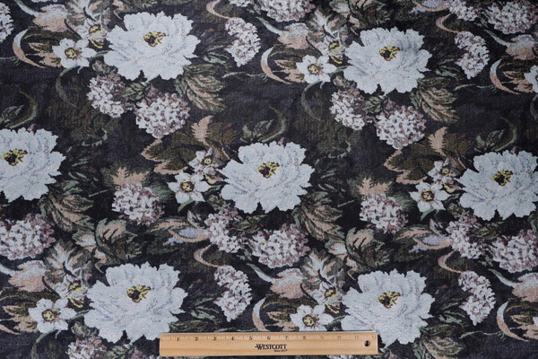 Shackton Printed Velvet Upholstery Fabric in Midnight