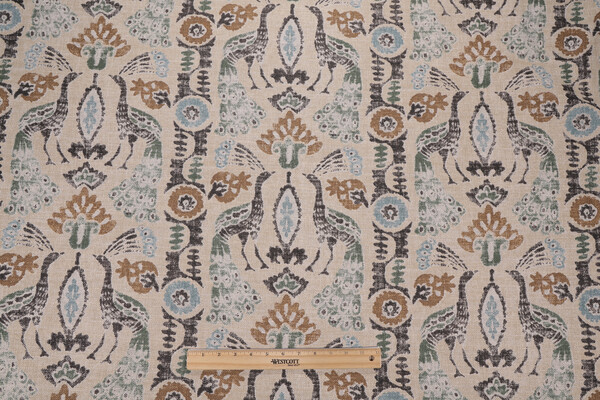 PK Lifestyles Peacock Parade Printed Cotton Blend Drapery Fabric in Espresso