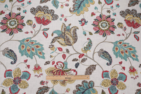 Robert Allen Spring Mix Printed Linen Blend Drapery Fabric in Poppy